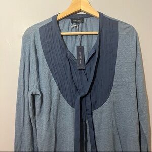 Lucky Brand Blue Tie Neck Button Front Top blouse Size Large New With Tags